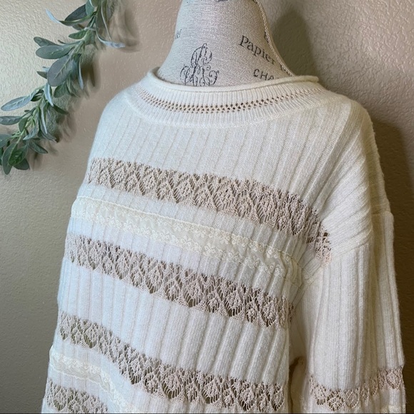 Zara ~ Cream Lace Striped Sweater - Picture 3 of 7